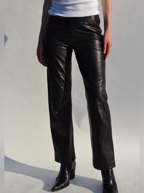 Danier Black Buttery Soft Genuine Leather Side Zip Pants Size 10